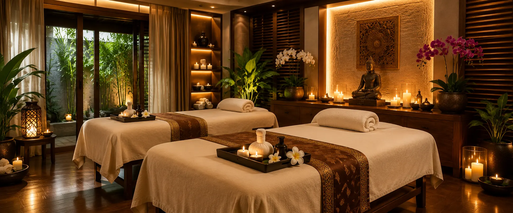 Calm, warmly lit spa treatment room in Kadugodi, Whitefield
